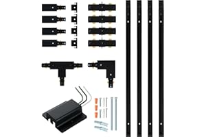 13FT H Track Lighting Rail Kit, Black H Type Track Lighting Rails with Floating Canopy Connector, I&L&T Connector, End Caps a