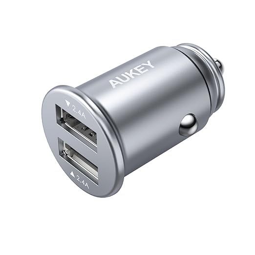 AUKEY USB KFZ-Ladegerät, 24 W/4,8 A, Ultrakompakt Aluminium KFZ-Adapter für iPhone X/8/8 Plus/7, iPad Air/Pro, Samsung, HTC 1