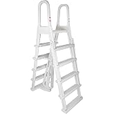 Blue Wave A-Frame Flip-Up Pool Ladder for Above Ground Pools | Flip-up safety steps, non-skid treads, anti-entrapment barrier &amp; lock, fits 48-54 in pools, 250-lb cap, safe pool access