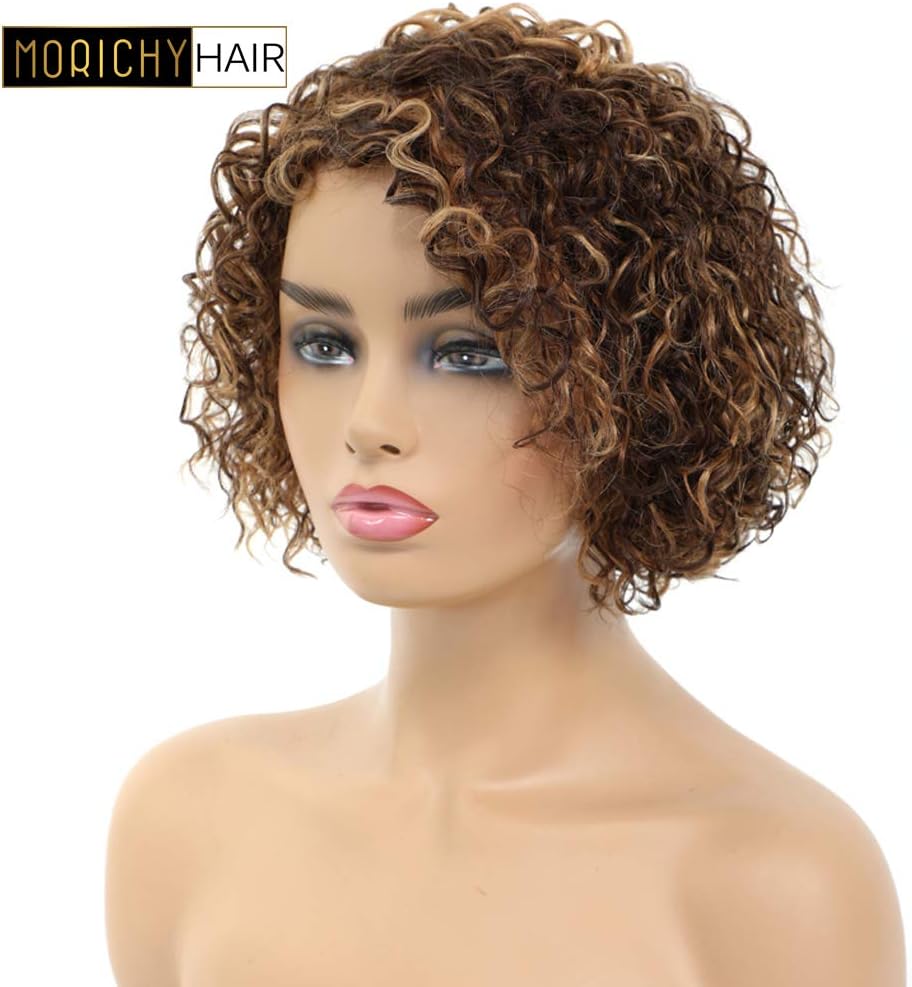 Morichy Short Curly Human Hair Wigs for Women P4/27/30 Short Curly Brazilian Kinky Curly Wigs for African Glueless Human Hair Wig - Image 3