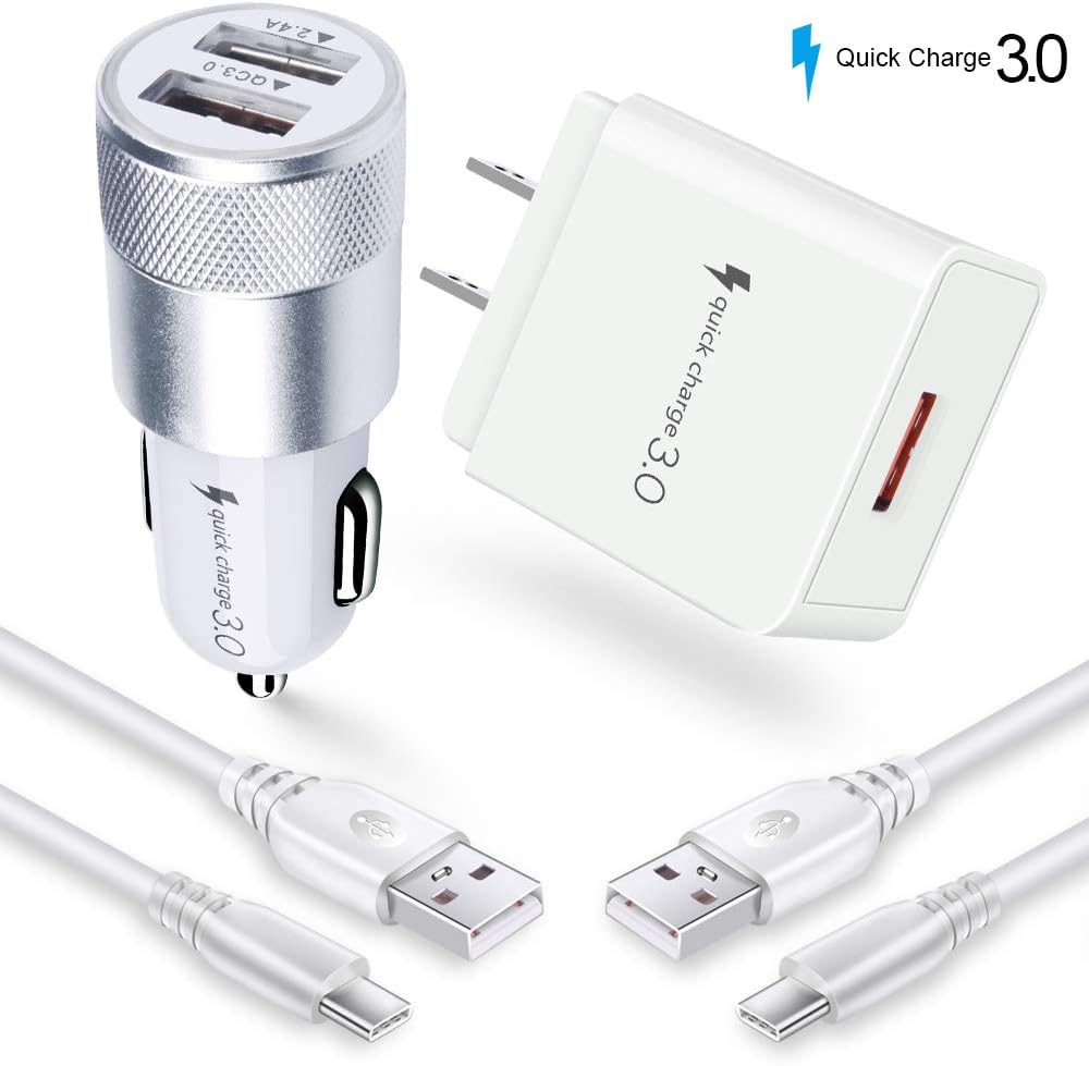 Fast Charger Kit for Samsung S10, Powerful Quick Charge 3.0 Charger Kit, Car Charger+Wall Charger+Type C Cable Compatible with Samsung Galaxy S10e S9 S8 Plus, Note 10+ 10 9 8, LG G8 G7 V50 V40 ThinQ