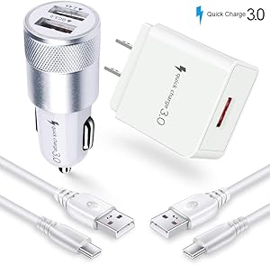 Fast Charger Kit for Samsung S10, Powerful Quick Charge 3.0 Charger Kit, Car Charger+Wall Charger+Type C Cable Compatible with Samsung Galaxy S10e S9 S8 Plus, Note 10+ 10 9 8, LG G8 G7 V50 V40 ThinQ