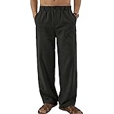 COOFANDY Men's Casual Linen Cotton Pants Elastic Waist Summer Beach Trousers Lightweight Yoga Vacation Pants