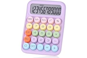 Holotioee Mechanical Pushbutton Calculator,12 Digit Large LCD Display,Big Buttons Easy to Press,Colorful Candy Calculator,Automatic Sleep,with Battery.for Office,School, Home. (Purple)