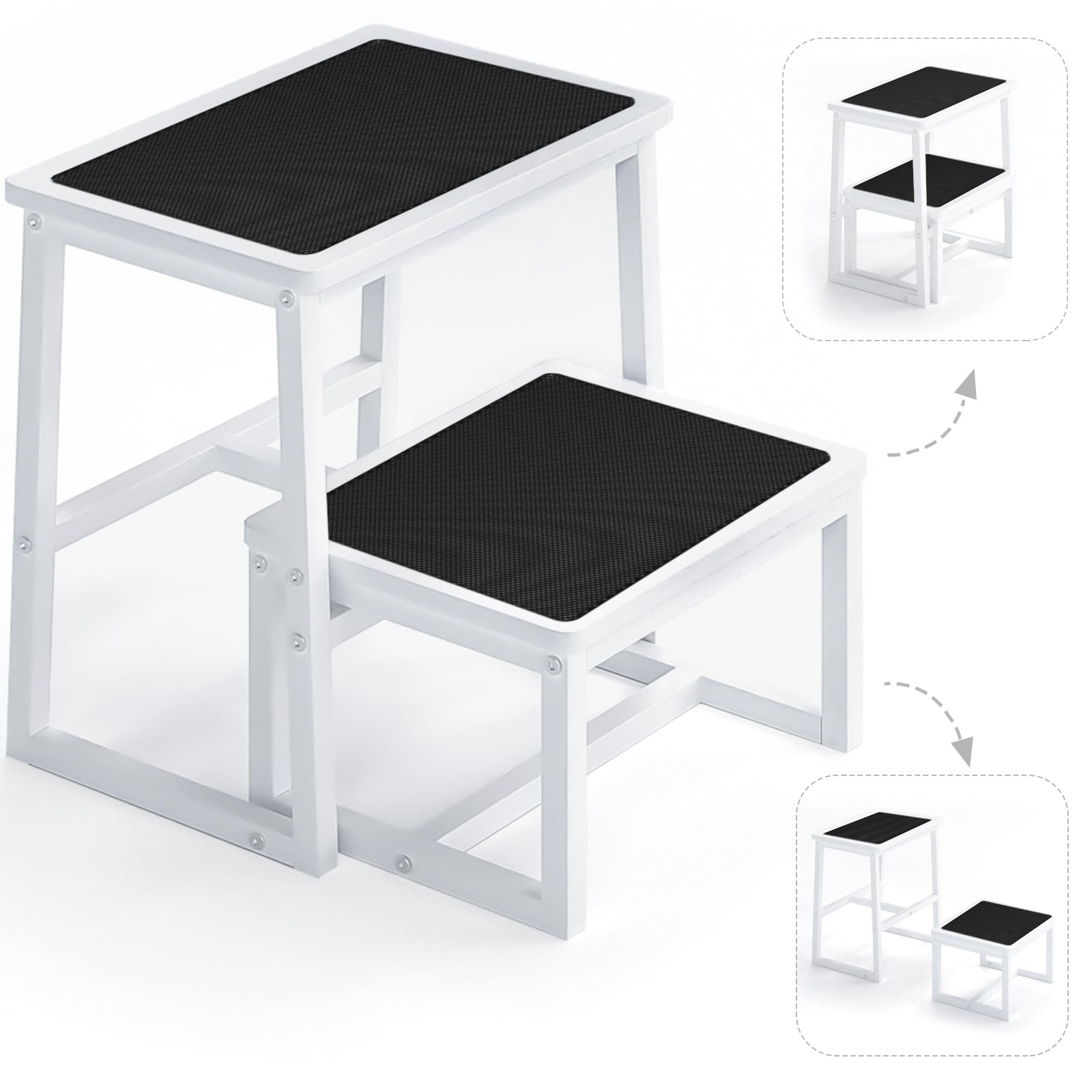 Photo 1 of iTsst 2 Step Stools for Adults Kids, Anti-Slip Sturdy Wooden Foot Stools with 500 Lbs Capacity for High Beds,Closet, Bathroom,Kitchen, Potty Training