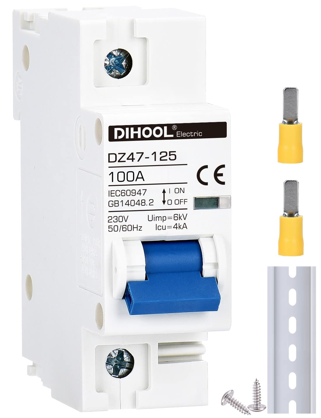 DIHOOL Miniature Circuit Breaker MCB, 1 Pole, 100Amp,230VAC,Type C — image 1