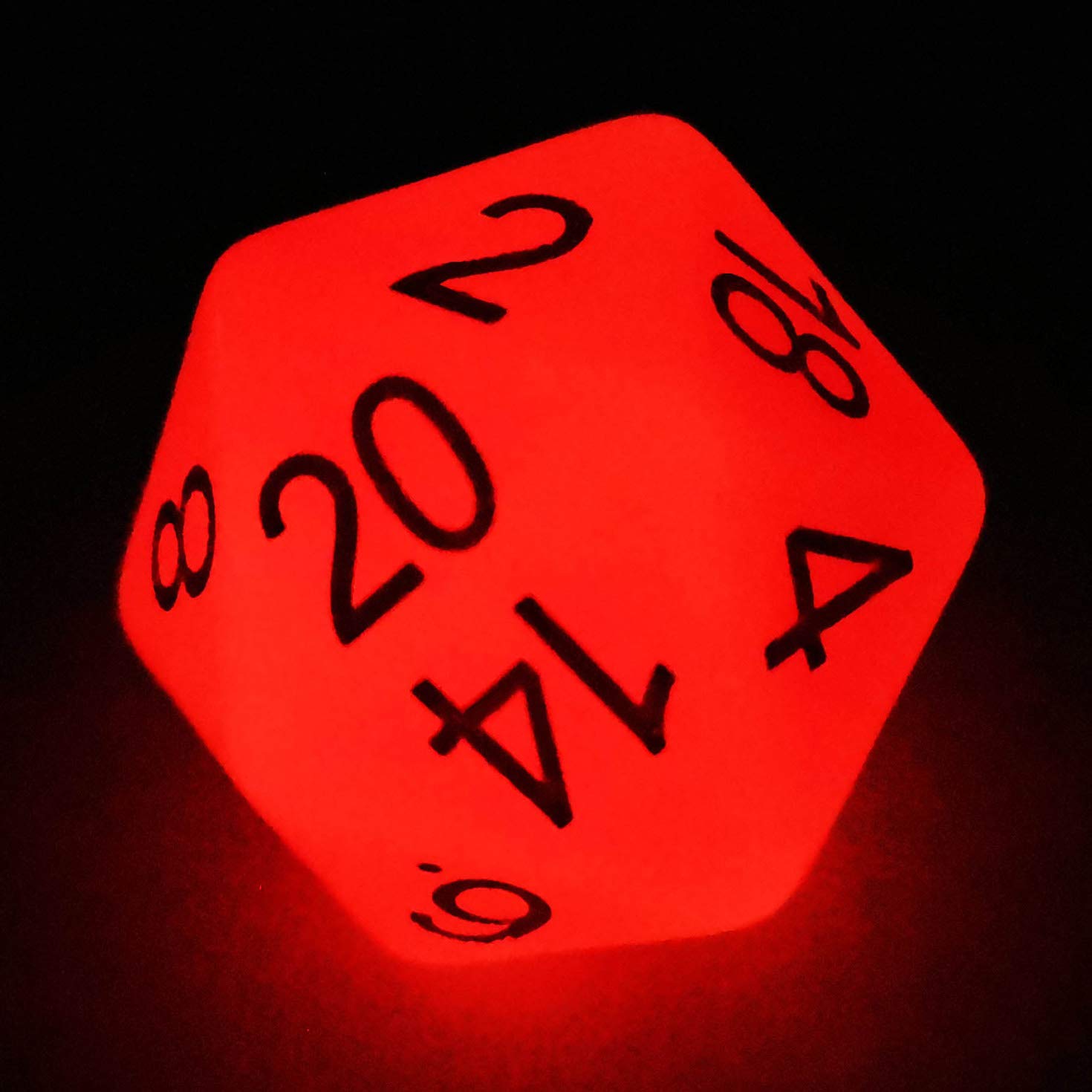 Bescon Jumbo Glowing D20 38MM, Big Size 20 Sides Dice Red Glow In Dark, Big 20 Faces Cube 1.5 inch