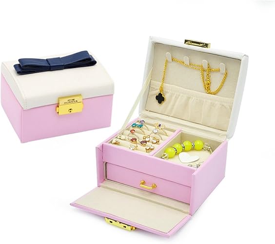 Amazon Co Jp アクセサリーケース 蝶結び かわいい ジュエリーボックス 収納兼用 高級レザー 鍵付き ゴールド インテリア プレゼント 女の子 ジュエリー