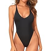 Holipick High Cut Thong One Piece Sexy Swimsuit Low Back Cheeky Bathing Suits for Women Backless Brazilian Swimwear