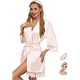 Silk Robes for Womens 2Pcs Satin Robe Kimonos Bridesmaid Bride Lace Bathrobes Sleepwear Bridal Silky Loungewear Wedding Robes