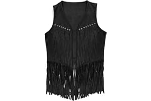 MAINESAKA Women Vintage Western Fringe Vest Cowboy Cowgirl Clothes 70s Hippie Vest Tassel Country Concert Fringe Tops Shirts