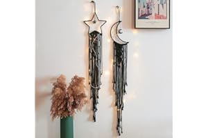 Styleonme Star Moon Macrame Wall Pediments, Star Moon Dream Catcher, Boho Decor, Teen Girls Room Decor, Textile Wall Decor, Gifts for Mom, Gifts for Women, Gifts for Girls