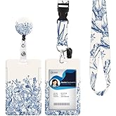 ID Badge Holder with Retractable Lanyard and Keychain, Badge Reel with Rotate Carabiner Clip,Flowers Herbs Card Name Tag Lanyard ID Protector Bage Clips for Student, Women, Office