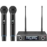 TONOR Rechargeable Wireless Microphone System, Dual Metal Handheld Cordless Mic with Box Receiver, 2x100 UHF Professional Dynamic Mic for Karaoke, Church, Singing, Wedding, DJ, 100 m/328ft, TW750