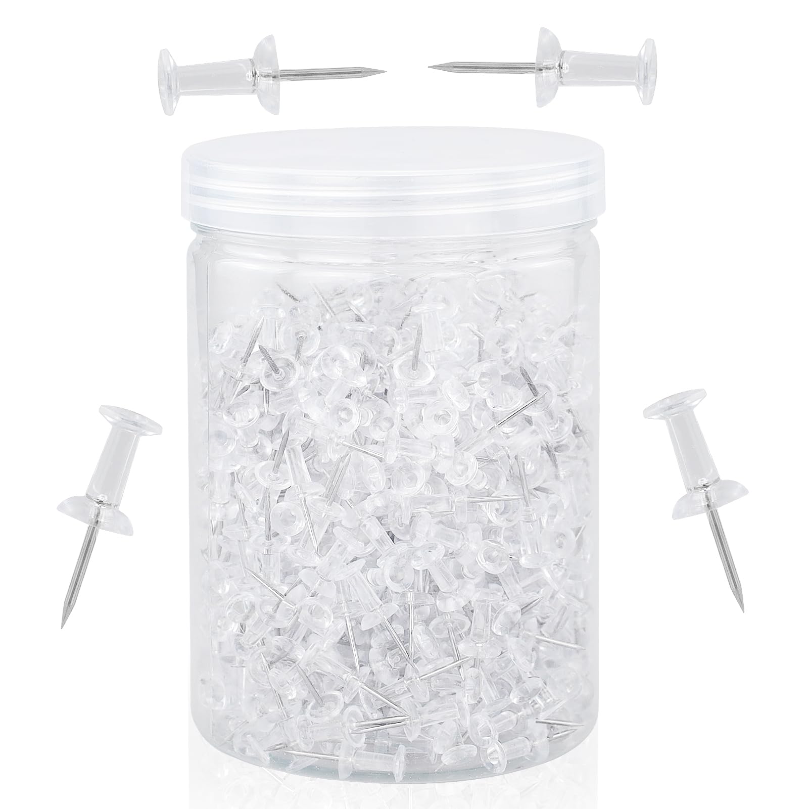 600pcs Transparent Push Pins with Box, Clear Head Drawing Poster Tacks Needle, Clear Poster Pins for Wall Hangings, Cork Board, Maps Posters Photos, Pinboard, Notice Board, Xmas Party Decorations