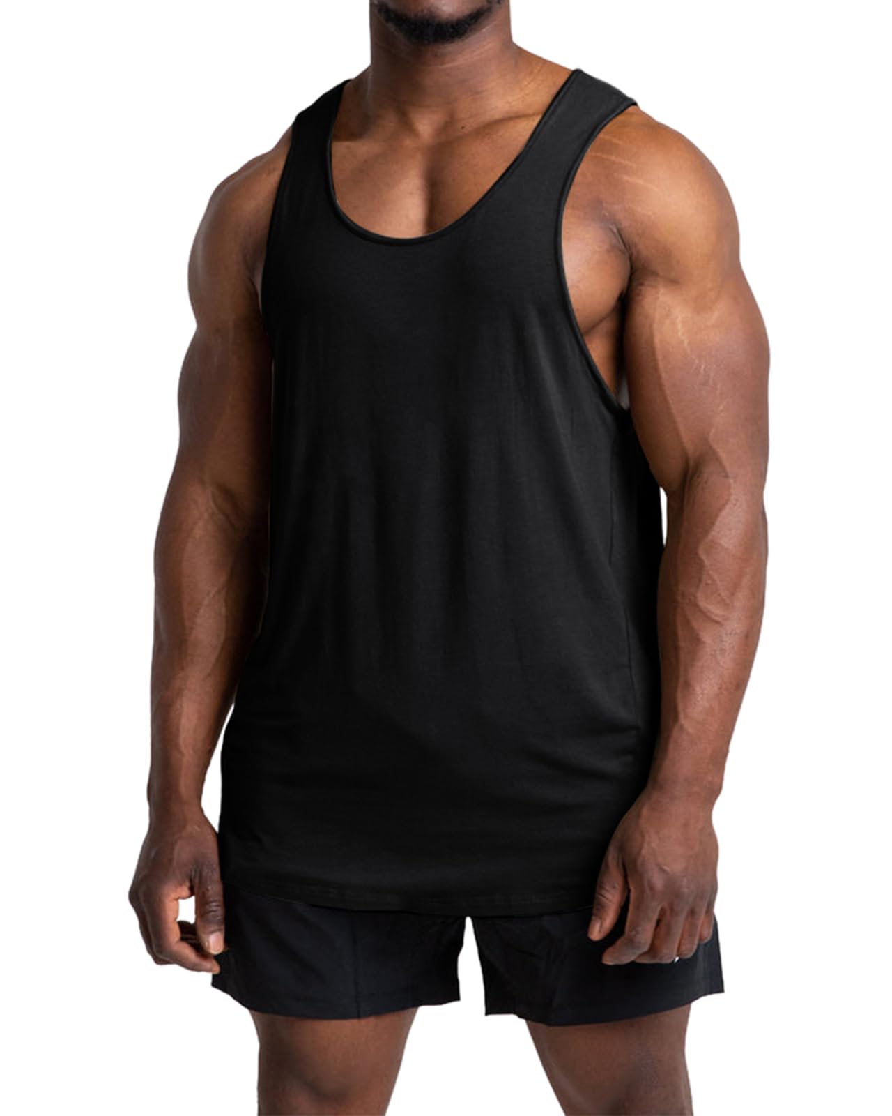 Photo 1 of size XL---ZIWOCH Mens Workout Stringer Tank Tops Gym Muscle Sleeveless Cotton Shirt Training Bodybuilding Vest Black