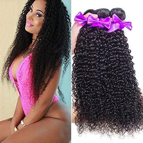 OYM HAIR Unprocessed Brazilian Hair Bundles Curly Human Hair extensions Brazilian Virgin Curly Hair 3 Bundles Natural Curly Weave Natural color Can be Dyed and Bleached (12 14 16)
