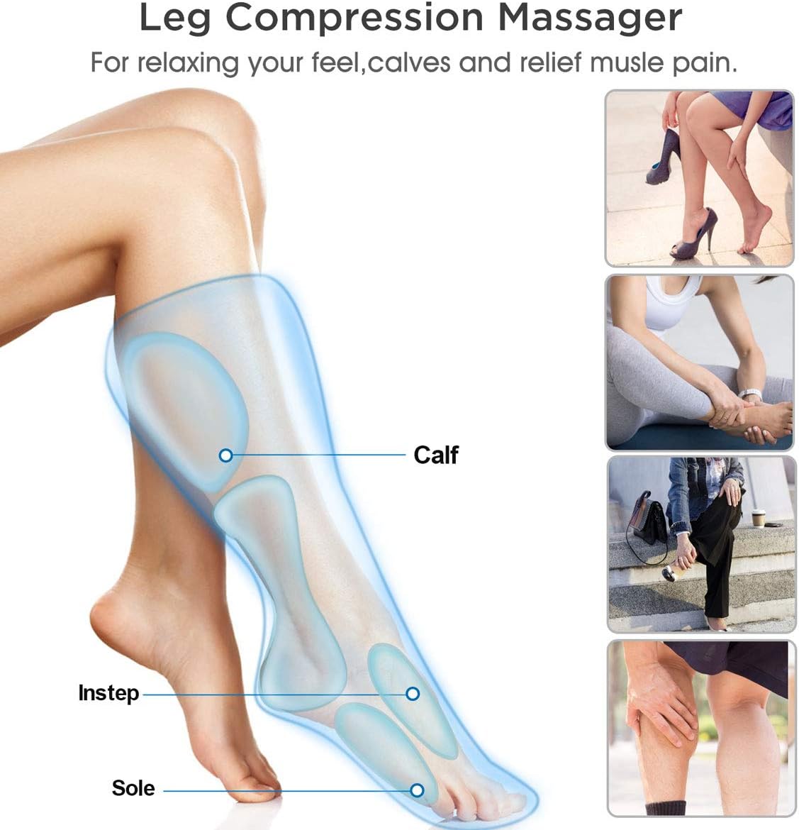 RENPHO Leg Compression Massager for Circulation and Relaxation, Rechargeable Air Compression Foot and Calf Massage, with 3 Intensity 2 Modes, Useful for Leg Muscle Fatigue Relief for Home Office: Health & Personal Care