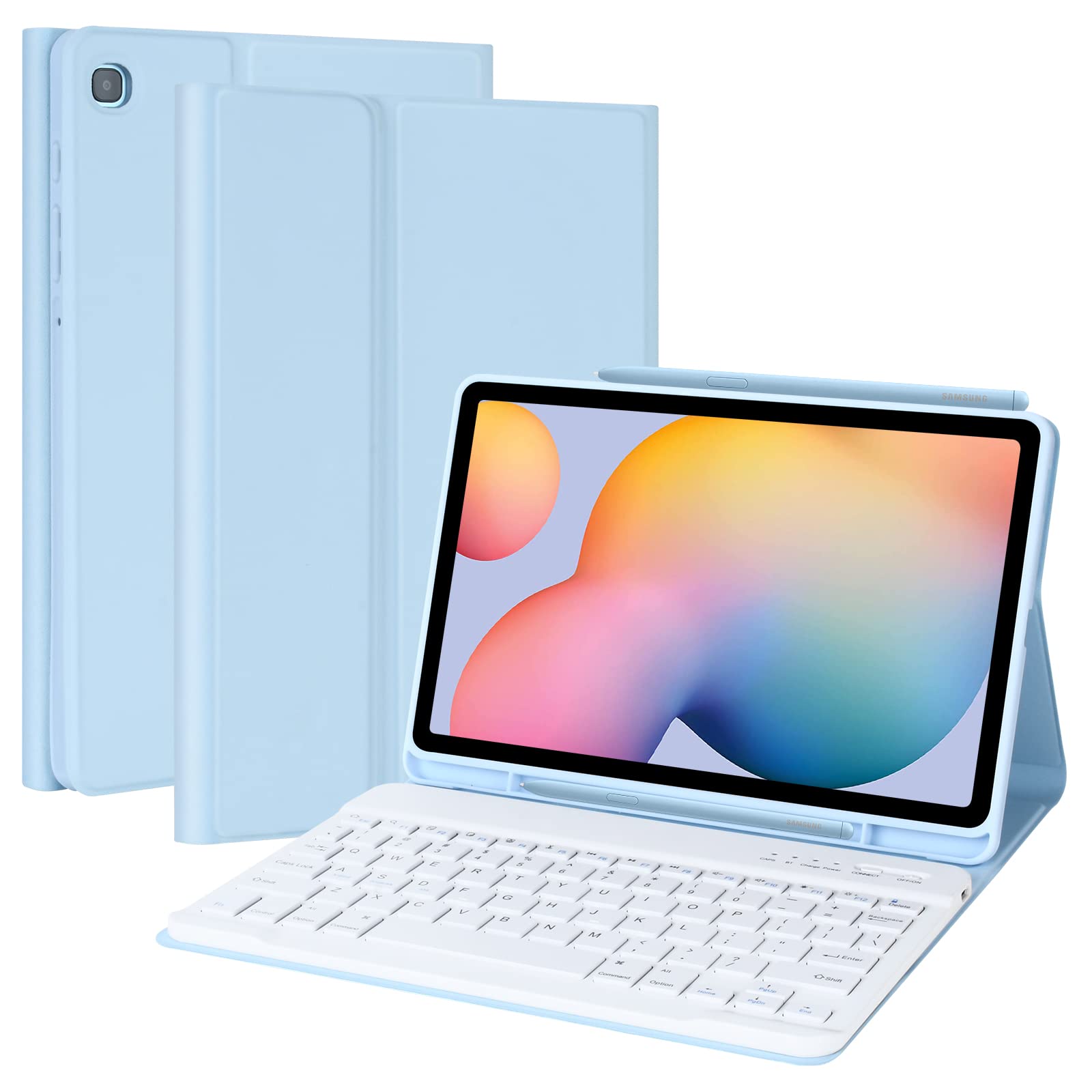 Photo 1 of Keyboard Case for Samsung Galaxy Tab S6 Lite 10.4 Inch 2022/2020, Galaxy Tab S6 Lite SM-P610/P613/P615/P619 Tablet Cover Case with Detachable Wireless Keyboard S Pen Holder, Blue