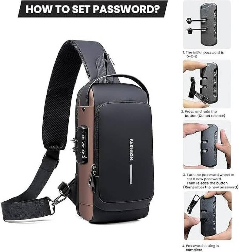 Careflection Anti-Theft Sling Backpack, PU Leather Crossbody Bag with USB Charging Port, Waterproof Travel Shoulder Bag for Men and Women, Multiple Storage Pockets 3