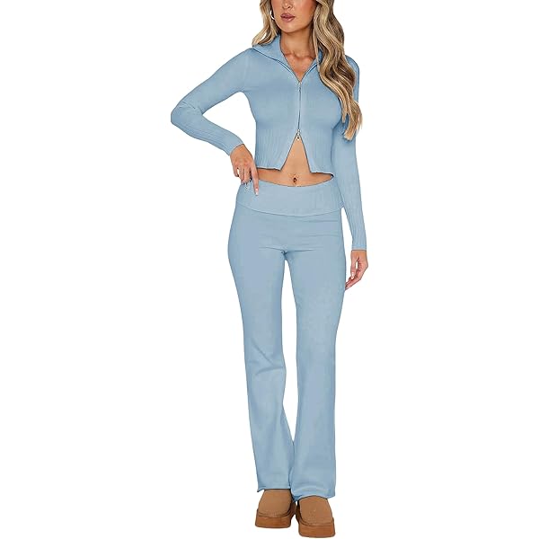 Amazon.com: Women Ribbed Knit 2 Piece Outfits Long Sleeve