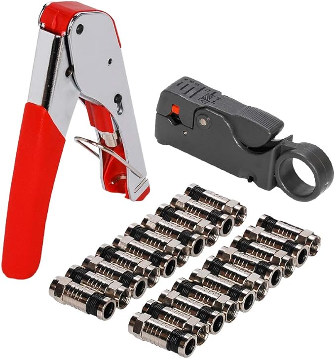 SaferCCTV Coax Cable Crimper Kit, Compression Crimp Tool Wire Stripper