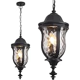 Smeike Large Outdoor Pendant Light 23.6'' Black Hanging Lantern Porch Light