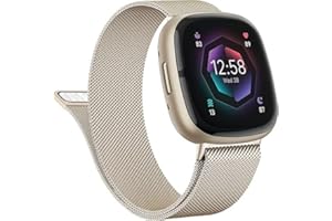 Mugust Metal Band Compatible with Fitbit Sense 2 / Sense Bands/Fitbit Versa 4 / Versa 3 Bands Women Men, Stainless Steel Mesh