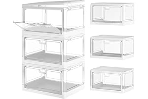 YFXCVSL Clear Storage Bins with Lids 3 Packs - 24Qt Stackable Storage Bins, Acrylic Organizers, Plastic Multifunctional Folding Storage Bins, Plastic Stackable Storage Box for Bedroom, Living Room