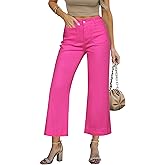 LookbookStore Wide Leg Cropped Jeans for Women High Waisted Stretchy Denim Jean Pants Baggy Flare Trouser Jeans Pockets