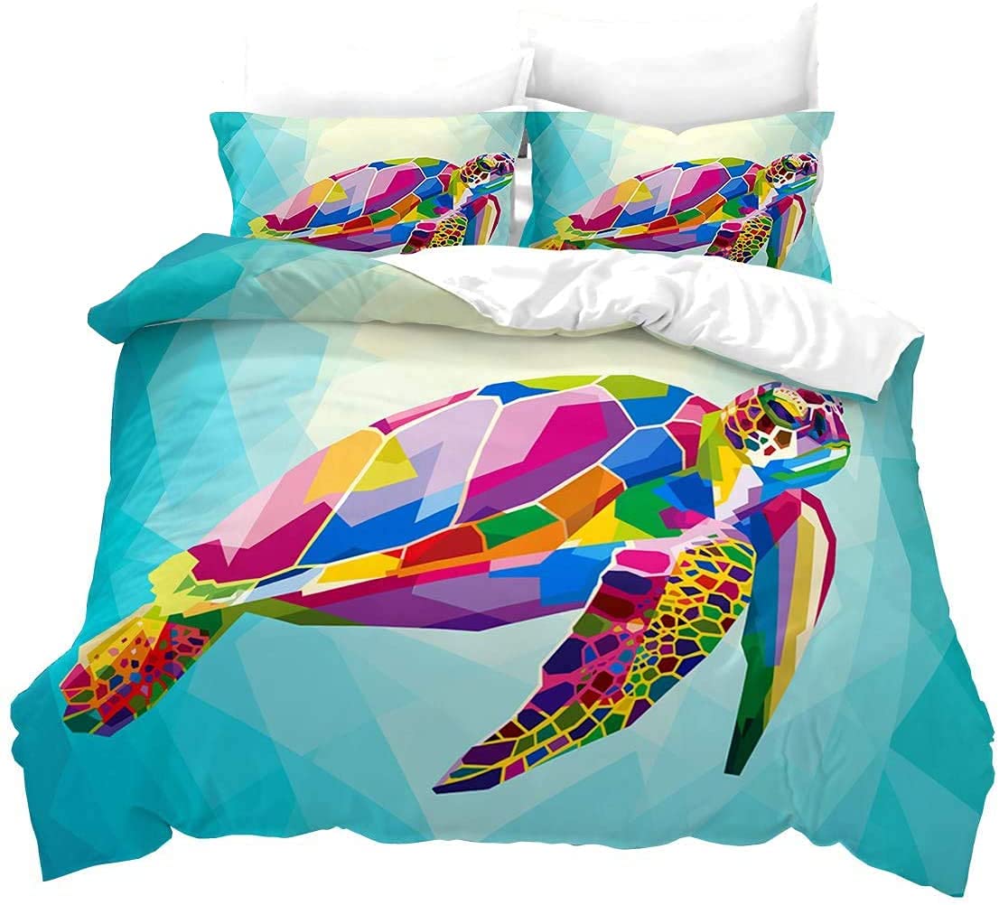 Loussiesd Turtle Duvet Cover Set Super King Sea Turtle Pattern Bedding Set Printed Decorative Sea World Animal Comforter Cover with 2 Pillowcases Microfiber Turquoise Ocean Quilt Cover Zipper 3 Pieces — image 1