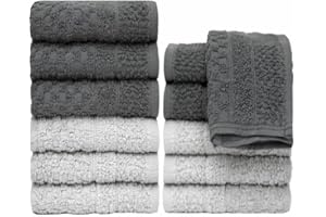 PH PLEASANT HOME Pleasant Home Wash Cloths Set - 12 Pack (12” x 12”) – 509 GSM- 100% Ring Spun Cotton Wash Cloth - Super Soft and Highly Absorbent Face Towels (Dark Grey & Light Grey, Checker Design)