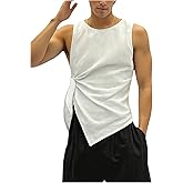 RoseSeek Men's Knot Side Sleeveless Tops Ruched Crew Neck Asymmetrical Hem Muscle Tank Tops
