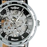 Bestcrew-us Men's Black Leather Band Luxury Skeleton Self-Wind Up Mechanical Automatic Watch