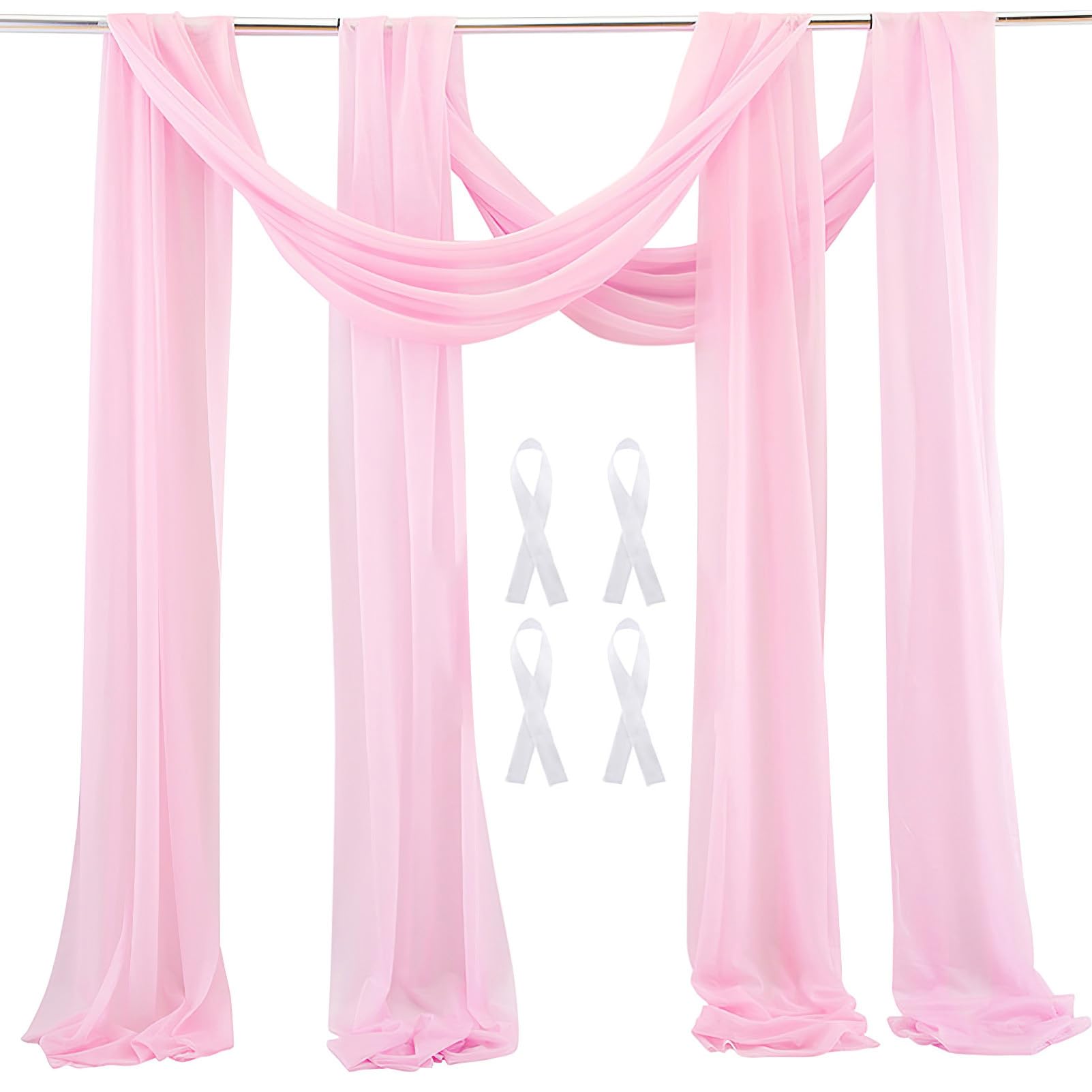 Wedding Arch Sheer Drapery Backdrop Voile Curtain Chiffon Draping Fabric 20Ft Sheer Curtains Arbor Drapery for Wedding Ceremony Reception Party Ceiling Decor, Pink, 2 Panels