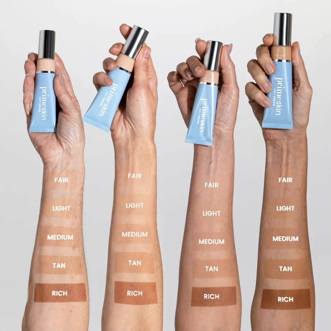 Prime Prometics PrimeSkin CC+ Cream for Mature Women – Lightweight Liquid-to-Powder Foundation – Blurs Pores & Covers Age Spots – Crease-Free, Hydrating & Soft-Matte Finish for Sensitive Skin (Light)