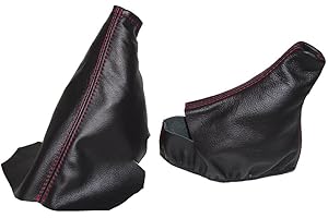 The Tuning-Shop Ltd Compatible with Automatic Shift Boot & E Brake Boot for Chevrolet Corvette C5 1997-2004 Black Genuine Leather Red Stitching