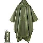 Fuosuc hooded waterproof raincoat, outdoor hiking, unisex, camping mat and small tent (US, Alpha, One Size, Regular, Regular, Army Green)