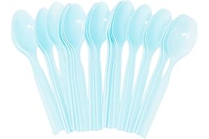 Light Blue Plastic Spoons (24 Pack) - Light Blue Spoons for Parties, Lightweight Plasticware, Colored Plastic Spoons, Plastic Utensils, Disposable Cutlery for Occasions, Party Spoons, Blue Orchards