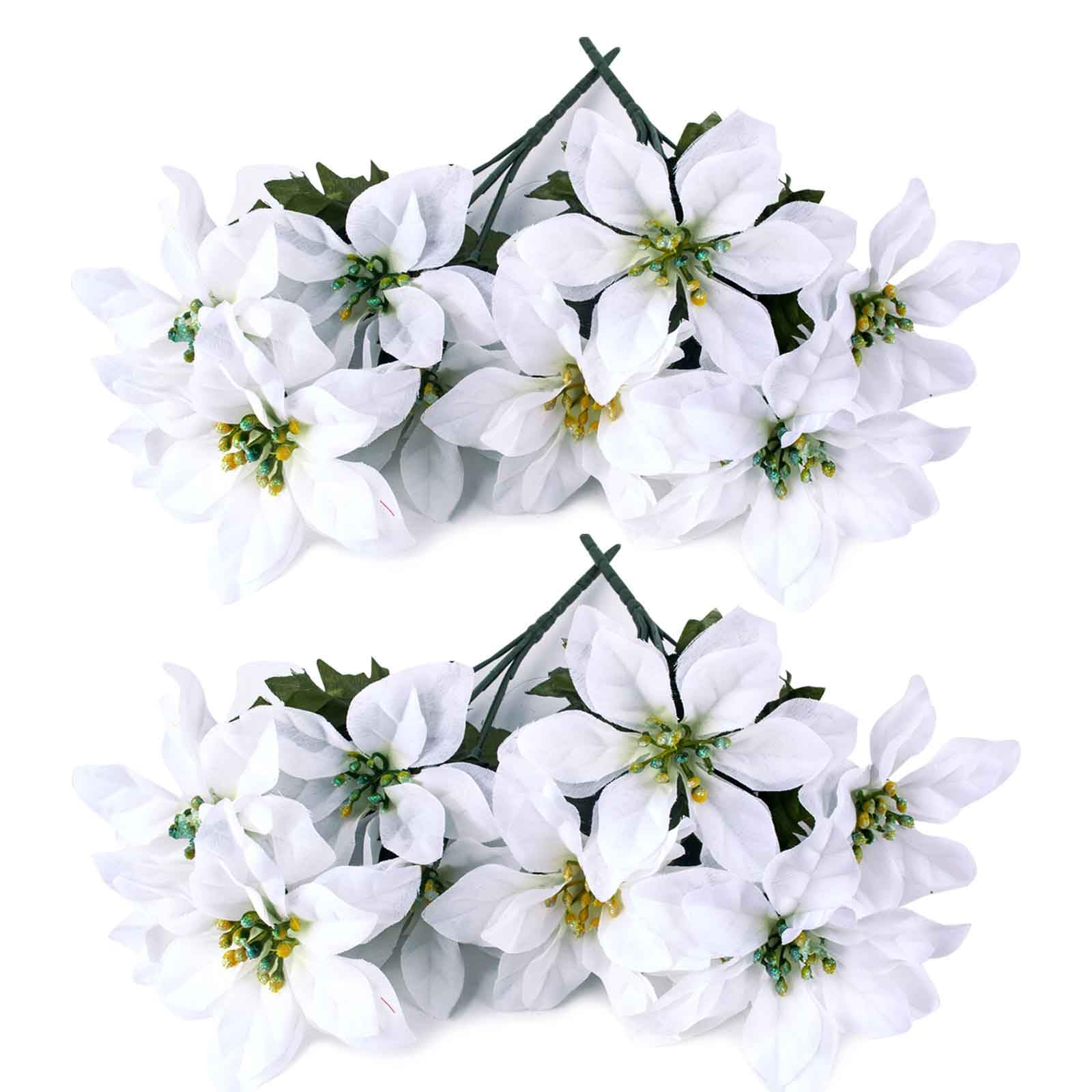 AWAVM Artificial Poinsettia Bushes, 4 Pack 6 Heads Silk Fabric Christmas Red Bouquet, Fake Flowers for Xmas, 35cm/13.8in (White)