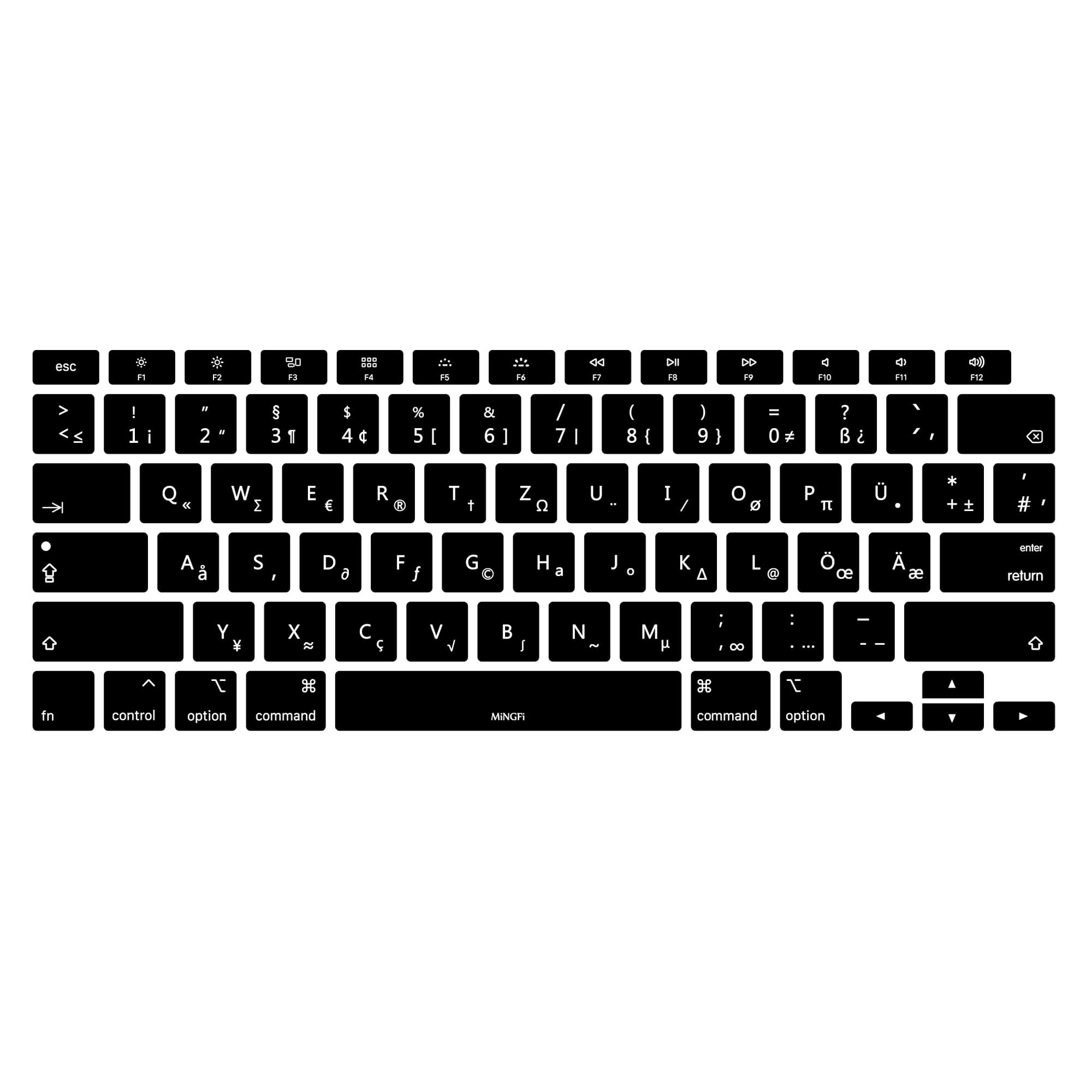 MiNGFi Silicone German QWERTZ Keyboard Cover for MacBook Air 13" A2179 (2020), A2337 (M1, 2020–2022) US/ANSI Layout - Black