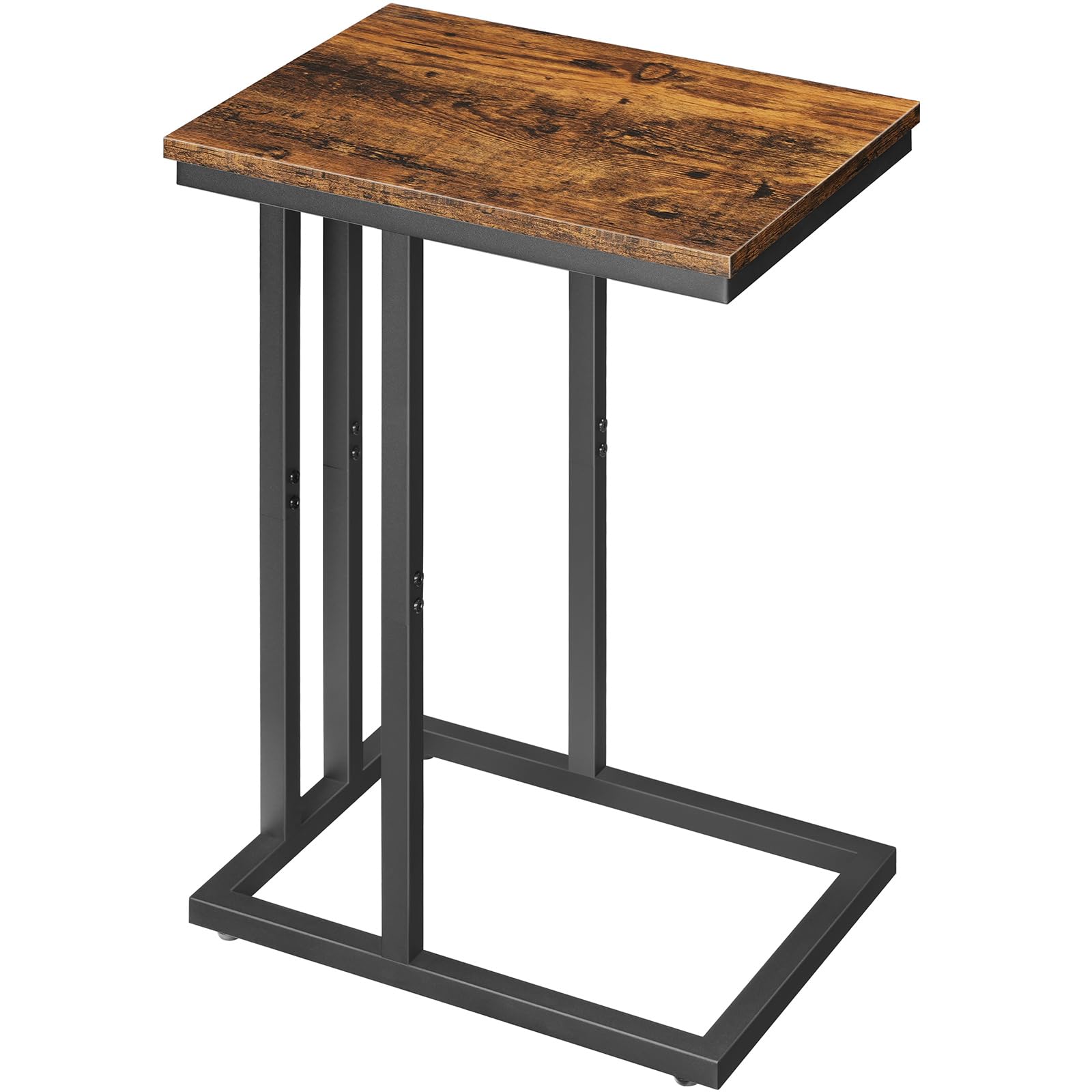 HOOBRO C-Shaped Side Table, Narrow Sofa Side Table, Coffee Snack Table with Metal Frame, Laptop Table, Slim Bedside Table for Bedroom, Living Room, Small Spaces, Rustic Brown EBF02SF01G1