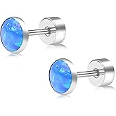ZDE Titanium Flatback Earrings for Women Opal Fire and Snow Stud Earrings Flat Back Women Earrings Hypoallergenic Cartilage Flatback Earring Tragus Helix Tragus Conch Piercing 3mm-5mm