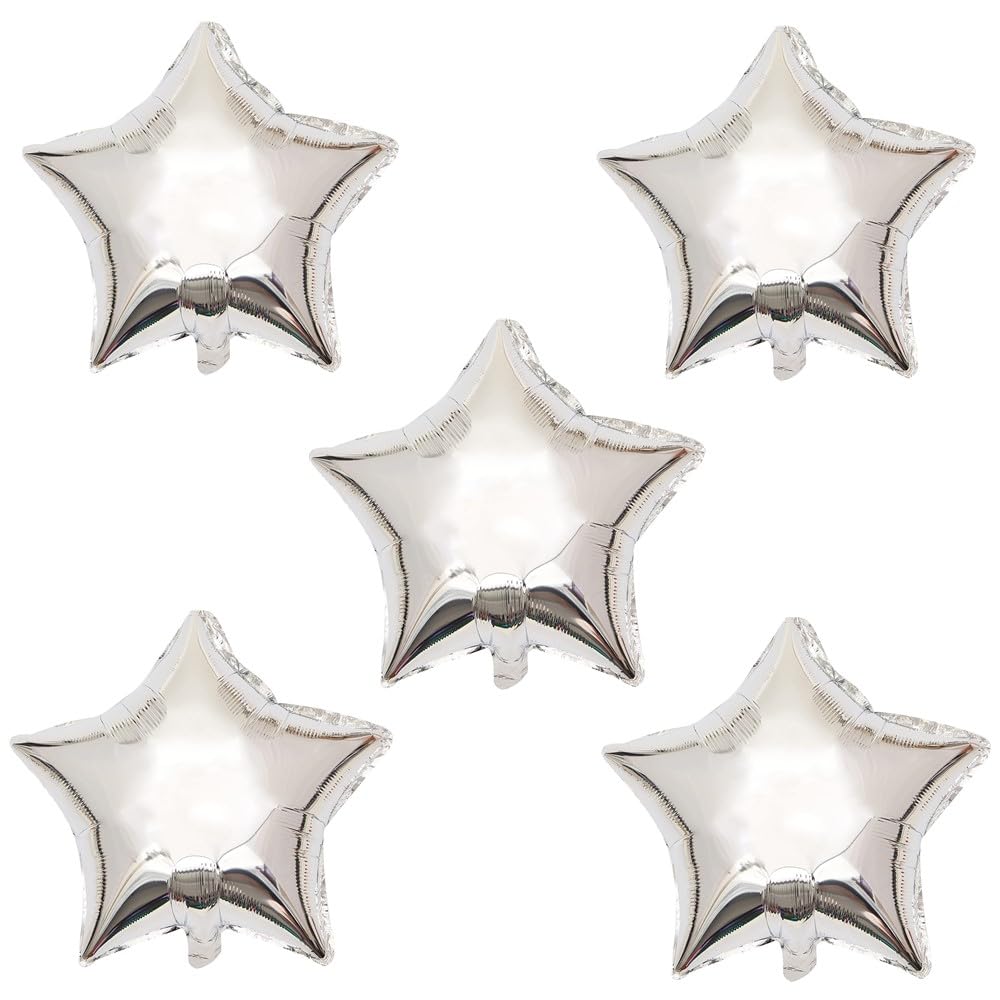 TRIXES 5 Silver Star Balloons, 18'' Metallic, Birthday Celebration Table Decoration