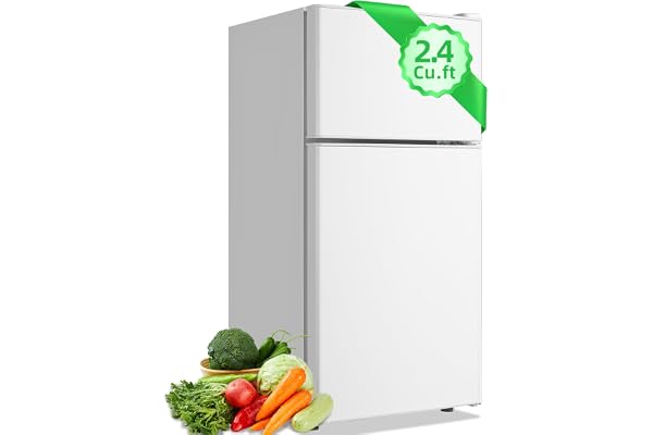 DEMULLER 2.4 Cu.ft Mini Fridge with Top Freezer Apartment Size Dual Door Compact Refrigerator for Personal Use Small Fridge with Egg tray, 7 Temperature Control For Dorm, White