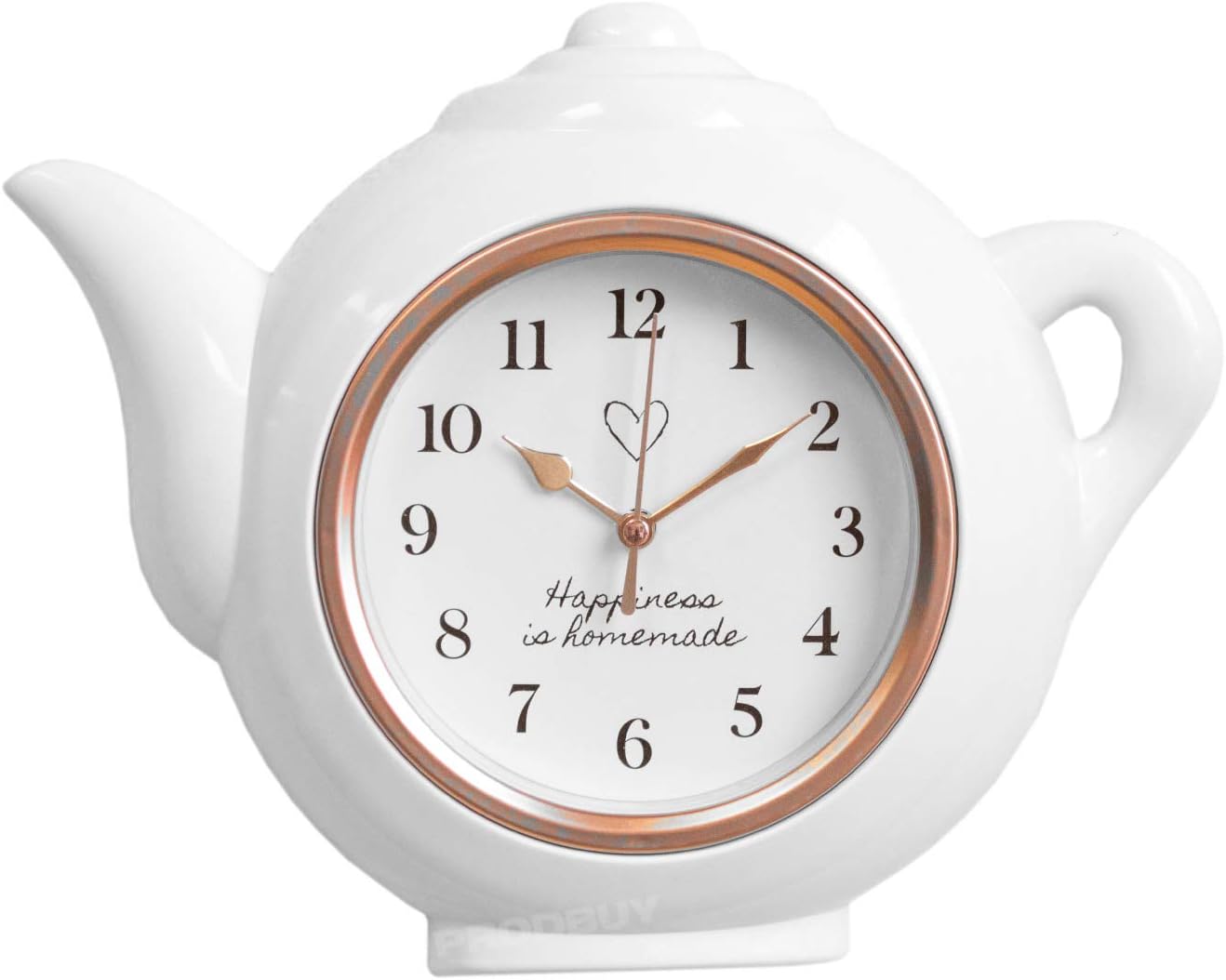 ProdBuy Home Small White & Copper Teapot Shaped Wall Clock