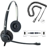 TruVoice HD-150 Office and Call Center Wired QD Headset with Noise Canceling Microphone and HD Speakers - Compatible with Mitel, Nortel, Avaya, Poly, Polycom, Shoretel, Digium, ESI, Fanvil Desk Phone