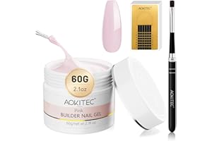 Aokitec Builder Nail Gel Kit - Pink Extension Gel Nail Kit 60g Hard Gel for Nails with 100pcs Nail Forms Gel Nail Brush for Nail Extension Repair Broken Nails Manicure Starter Kit for Home Salon Use