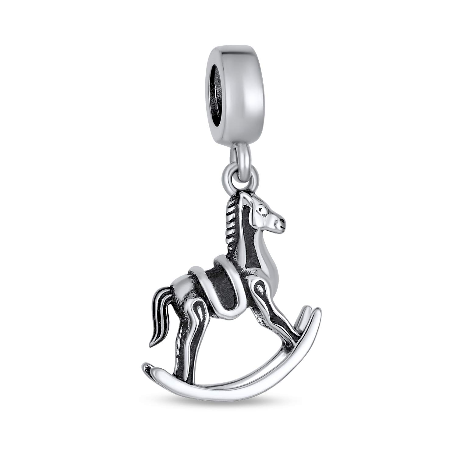 Bling Jewelry New Mother Toy Dangle Rocking Horse Charm Bead For Women Teen .925 Sterling Silver Fits European Bracelet