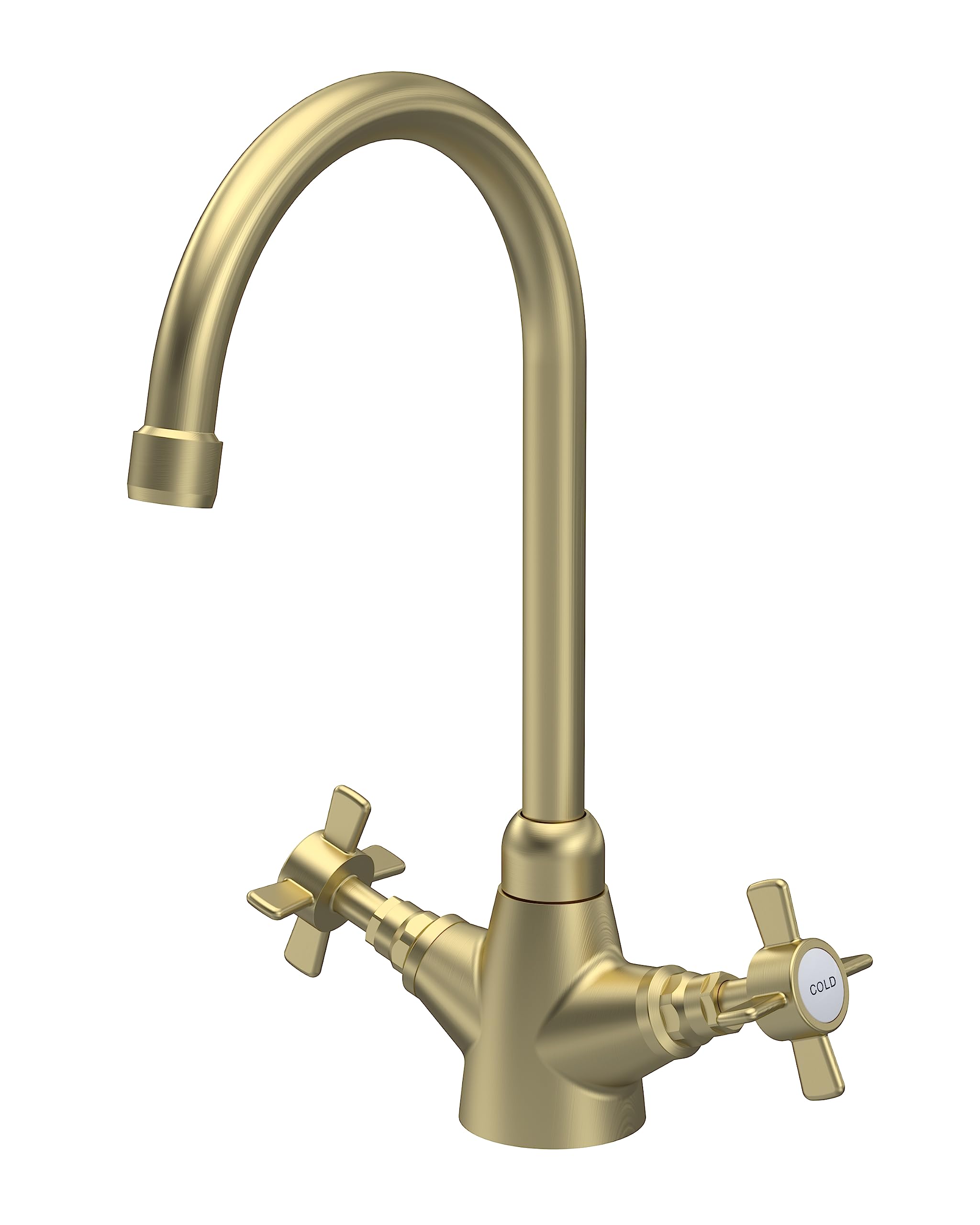 nuie KB803 Kitchen Taps Traditional Mono Mixer Kitchen Tap with Crosshead Handles, 320mm, Brushed Brass